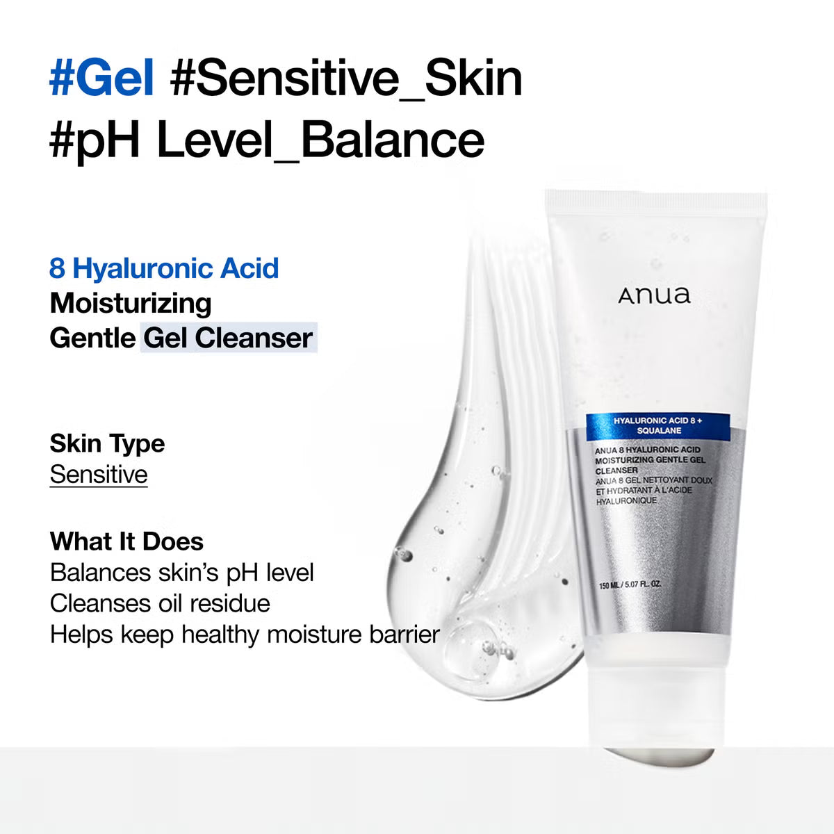 Anua 8 Hyaluronic Acid Moisturizing Gentle Gel Cleanser